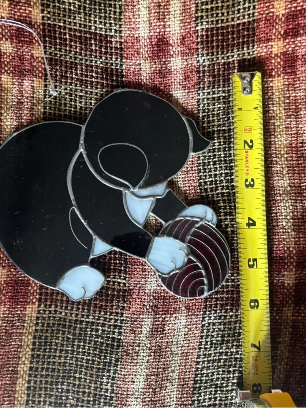 Adorable Vintage Black & White Cat Stained Glass Suncatcher Ornament with Ball - Picture 2 of 5